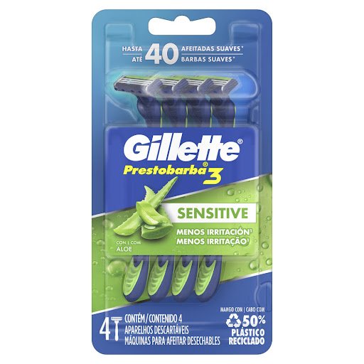 Gillette Prestobarba3 Sensitive: Afeitado Suave y Preciso sin Irritación (Pack x4) 🪒✨